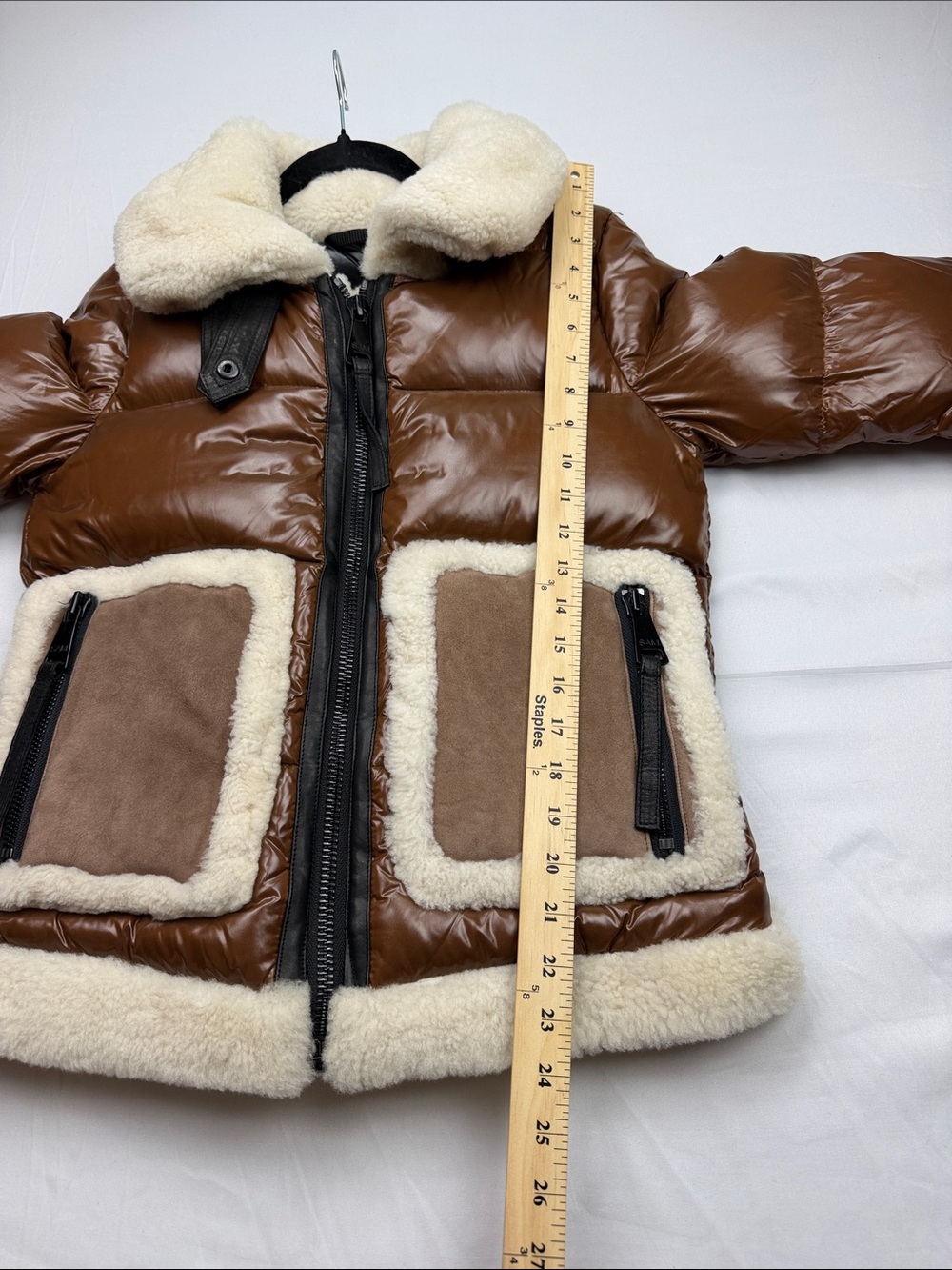 SAM. New York Veronica Shearling-Trimmed Down Biker Puffer Jacket in Cognac - Picture 3 of 16